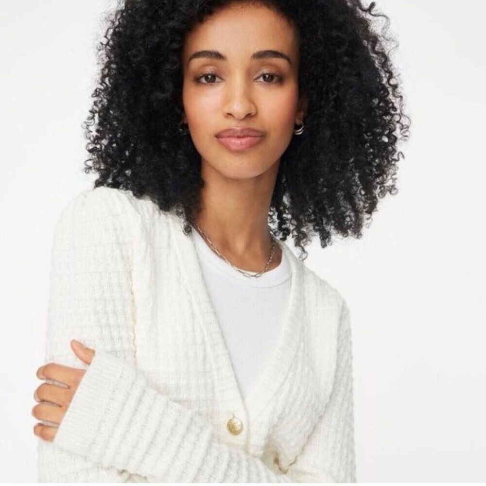 J.Crew Factory Textured Cardigan Sweater Ivory Size Medium NEW - Picture 3 of 9